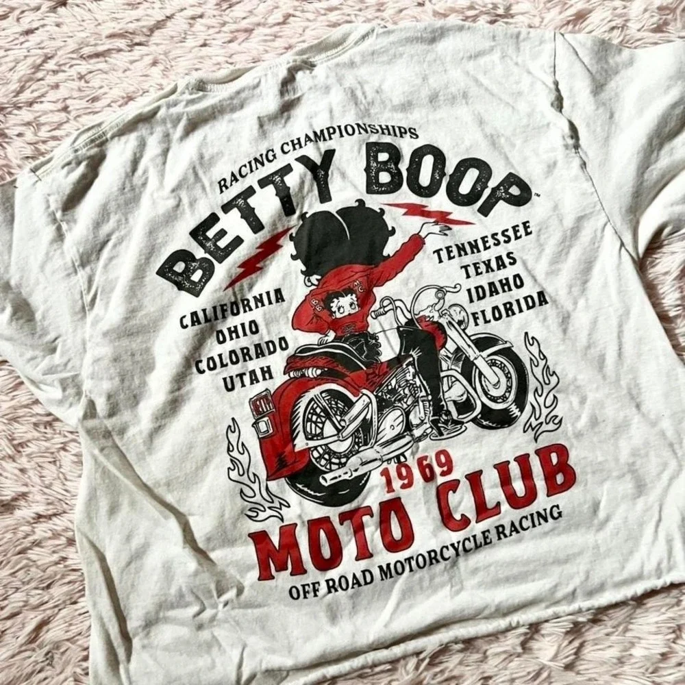 Betty Boop Biker Grunge Retro Pinup Cartoon Crop Top Womens M Rockabilly Kawaii - Picture 5 of 6